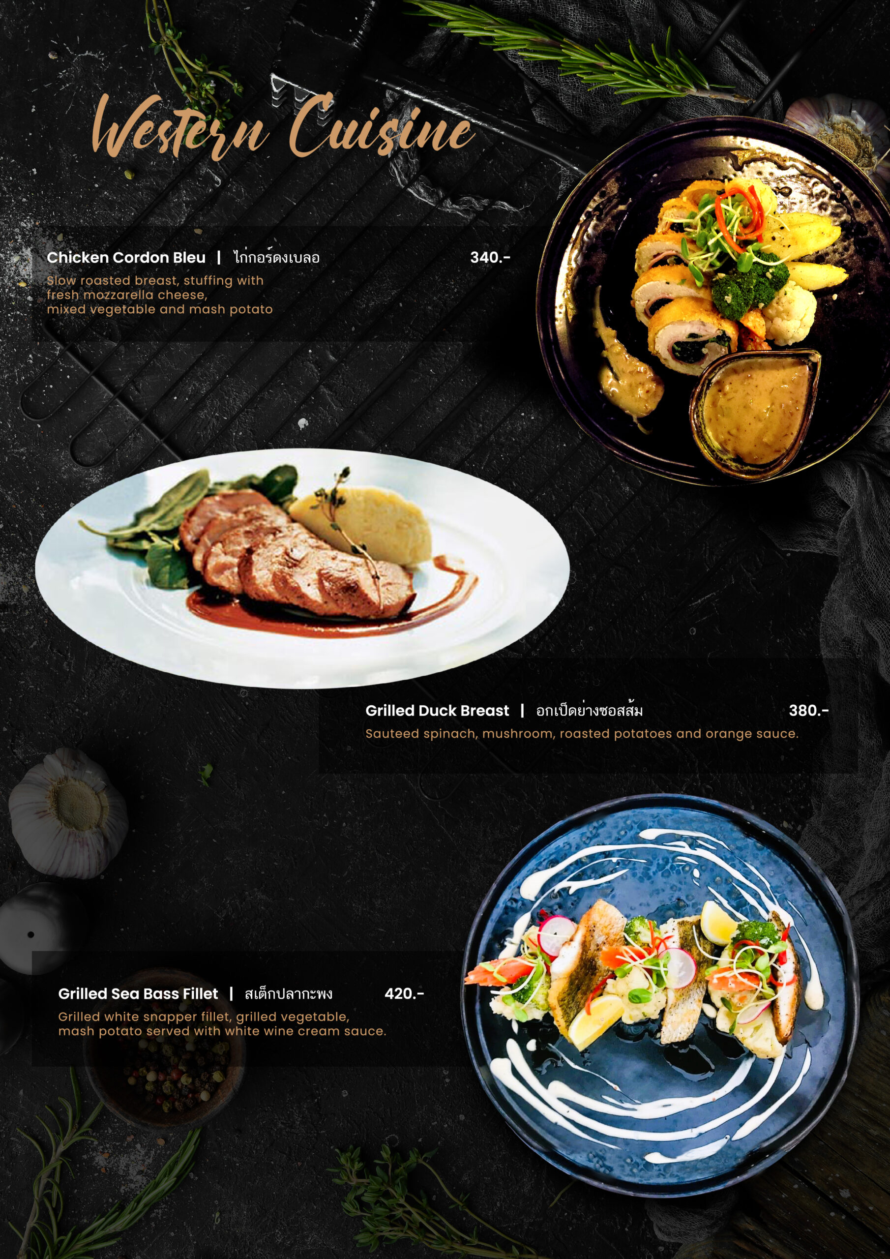 western cuisine menu in cherish restaurant koh samui