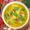 Green curry soup in bowl